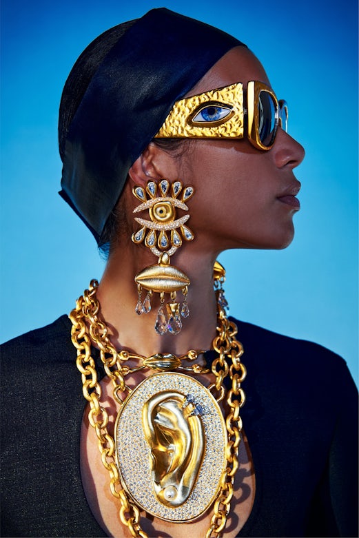 Brass jewellery with anatomical motifs is becoming a key merchandising signature as Schiaparelli expands its range of products under designer Daniel Roseberry. Schiaparelli.